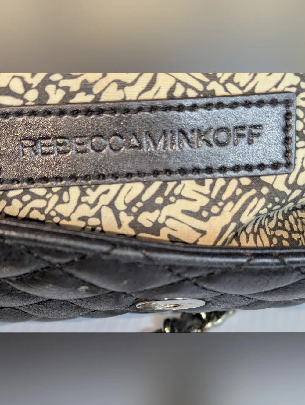 Rebecca Minkoff Black Quilted Leather Chain Crossbody Shoulder Bag Silver Hardwr